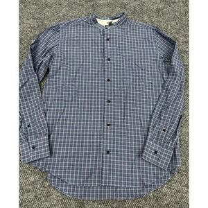 Eleventy Men's 17 - 43 (Large) Blue Gingham Button Down Shirt Band Collar Italy